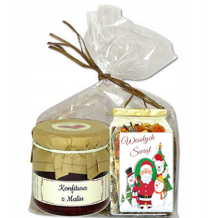 ŚWIĄTECZNY ZESTAW PREZENTOWY konfitura z malin 200g + Herbata 50g
